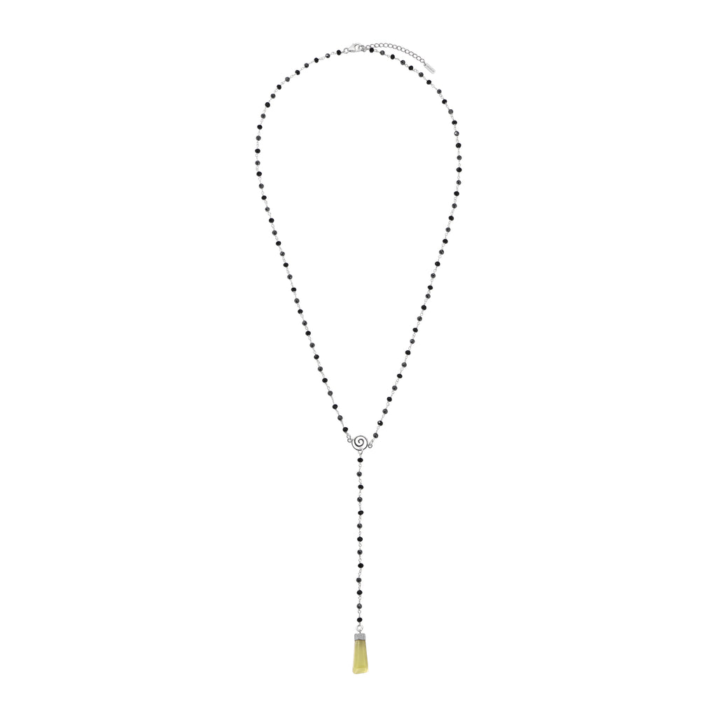 Spiral Of Life Rosary Necklace - Onyx, Hematite & Kundalini Citrine