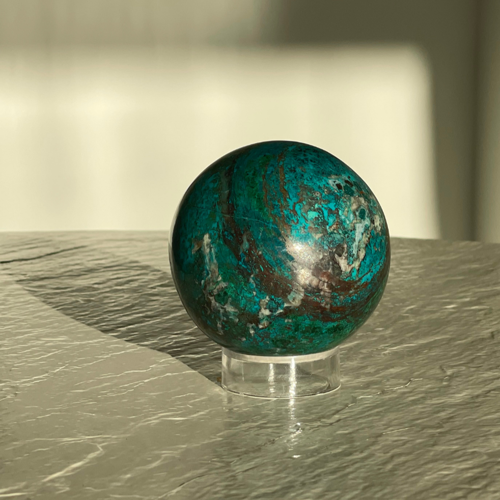 Large Chrysocolla Sphere with Malachite