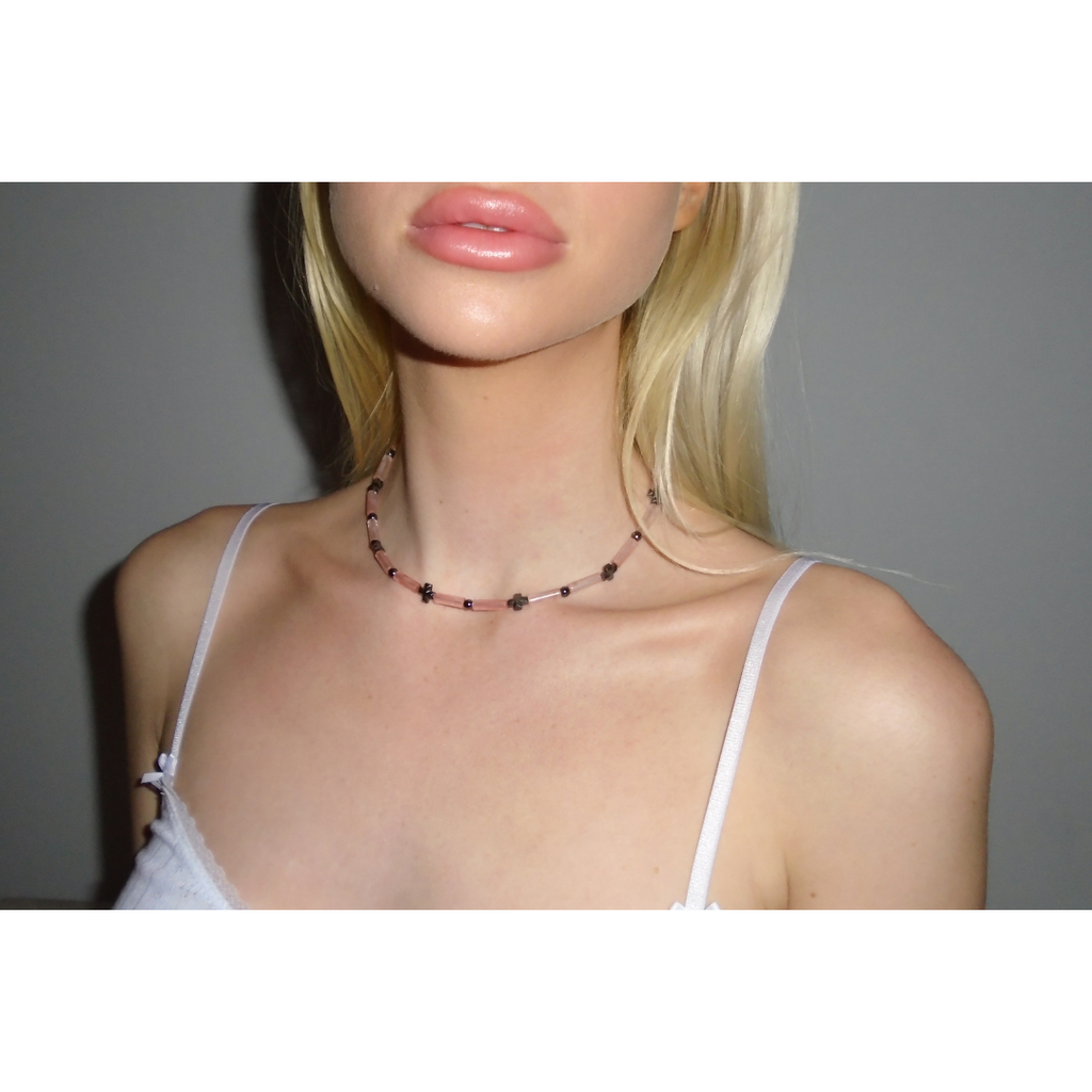 Petal Necklace - Cherry Quartz & Hematite